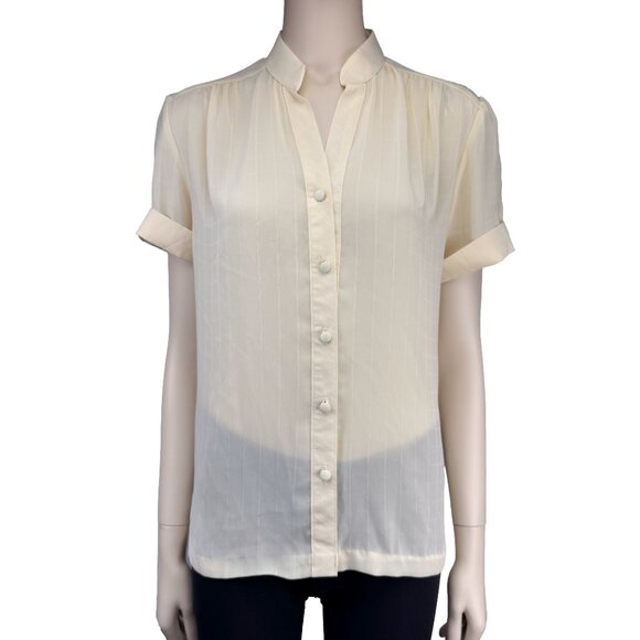 PIERRE BALMAIN VTG Mandarin Collar Butter Cream‎ Yellow Button Down Blouse 12 M - Picture 2 of 9